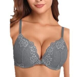 XOXO Gray Lace Underwire Push-Up Bra Sz 34C Romanticcore Coquette